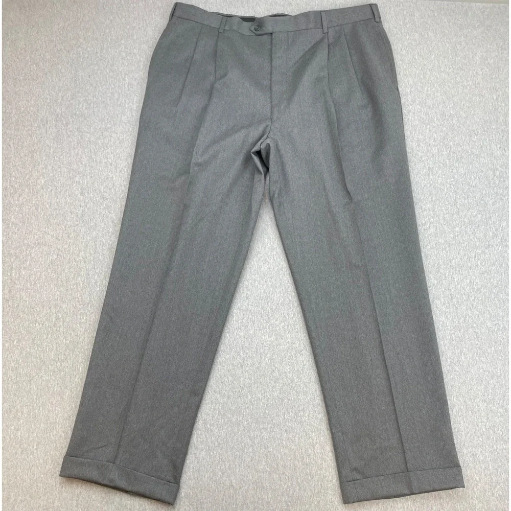 Jos A Bank Dress Pants Mens 40L Gray 100% Wool Pleated Cuffed